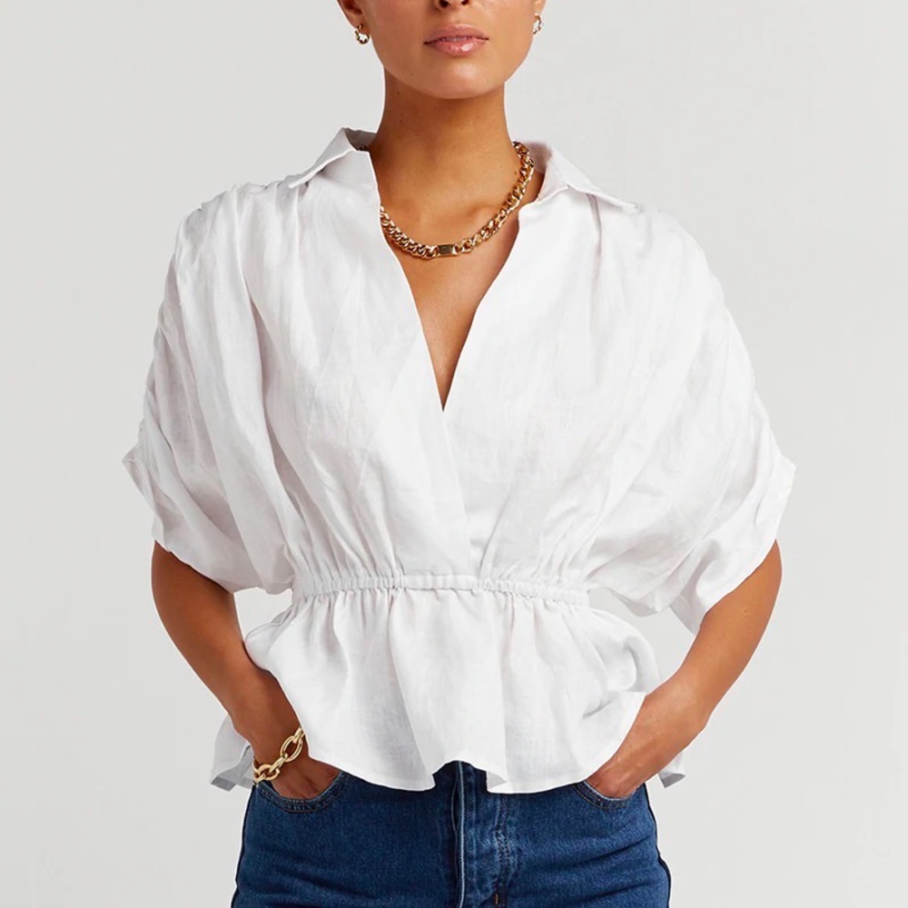 DISSH Weston White Linen Gathered Top